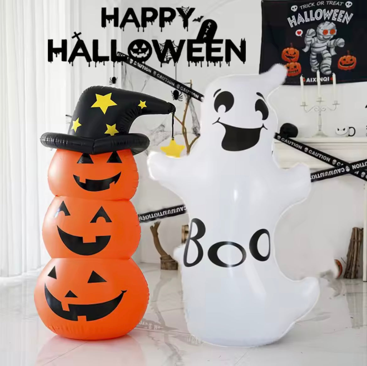 Halloween Pumpkin-headed Ghost Inflatable Decoration Stand for Outdoor Display, Party Decoration Item for Holiday Gatherings
